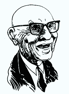 W A B Jones, a fond caricature by Malcolm Fowler